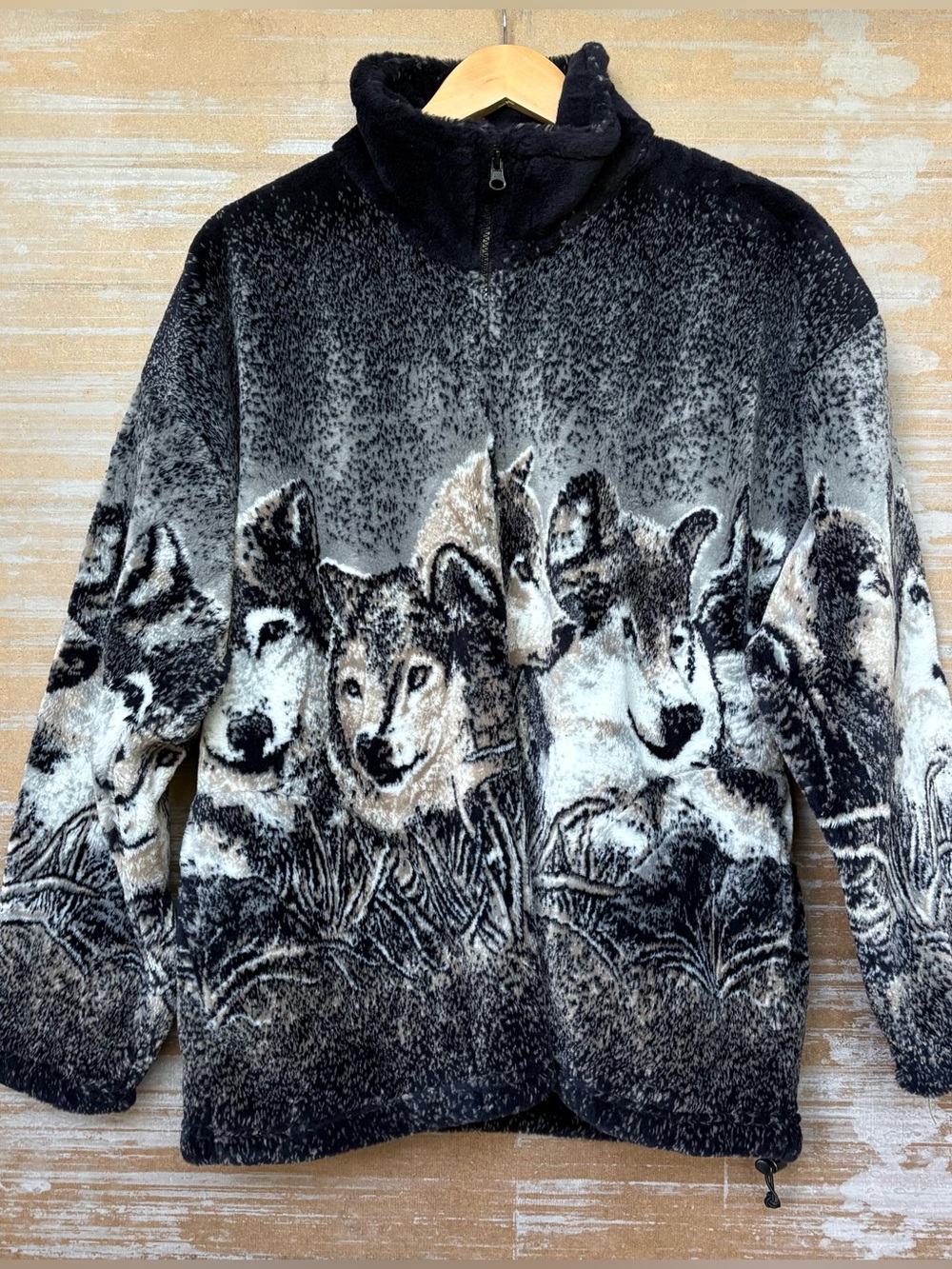 Cobblestone Canyon Vintage Wolf Fuzzy Full Zip Jacket Western Boho Y2K Womens S